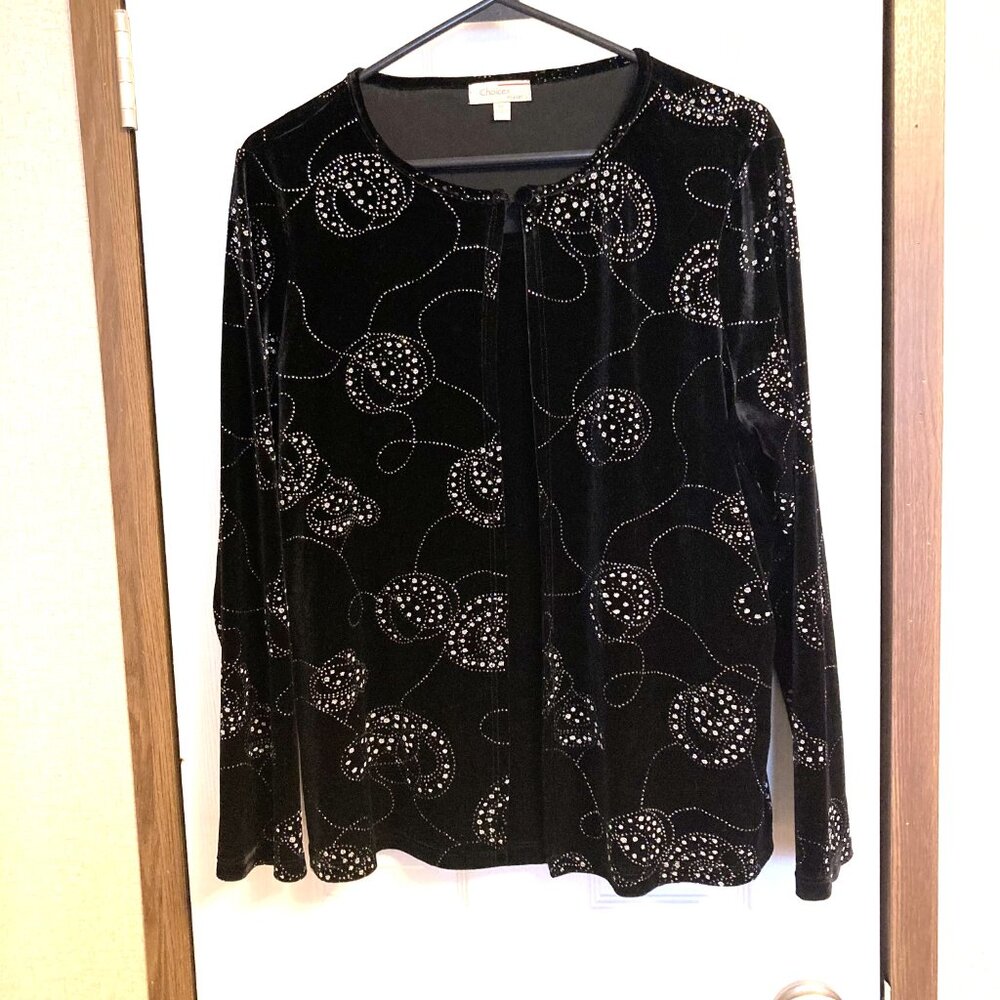 Black Sequined Beaded Blouse Size 1X / Evening Top/ Plus Size Dressy Pullover